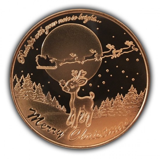 1 Oz Rudolph Red-Nosed Reindeer Copper Round