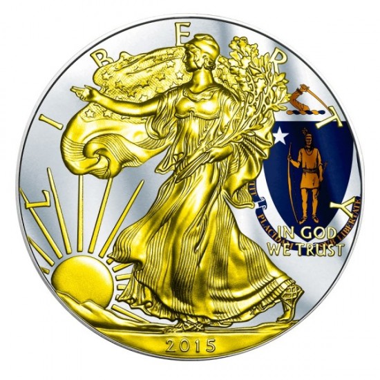 2015 1 Oz Massachusetts Flag American Eagle Gilded