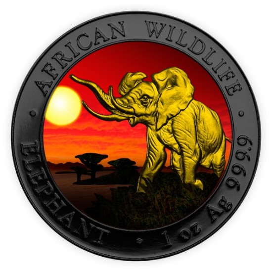 2016 1 Oz Sunset Ruthenium Gilded Elephant