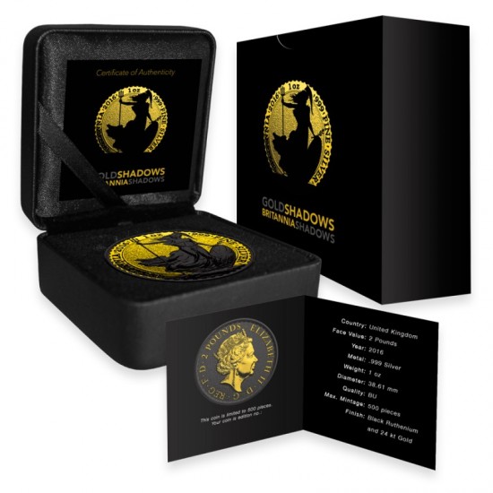 2016 1 Oz Shadows UK Britannia Ruthenium Gilded
