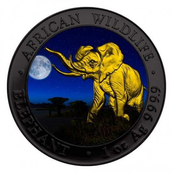 2016 1 Oz Ruthenium Night Elephant Gilded